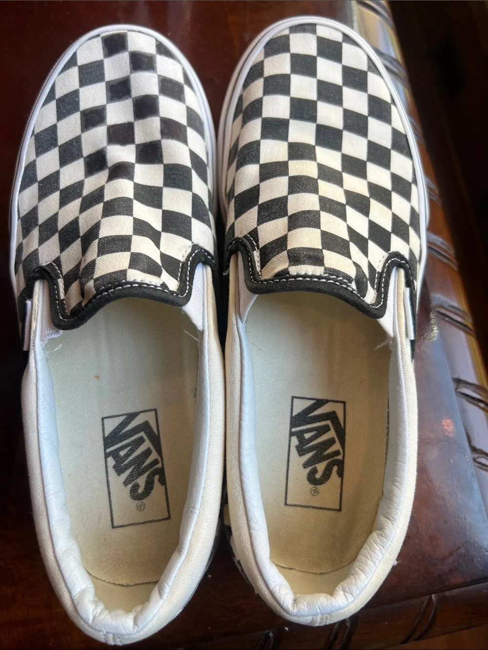 Vans Classic Slip-On Platform Shoes signature black & white checkerboard pattern